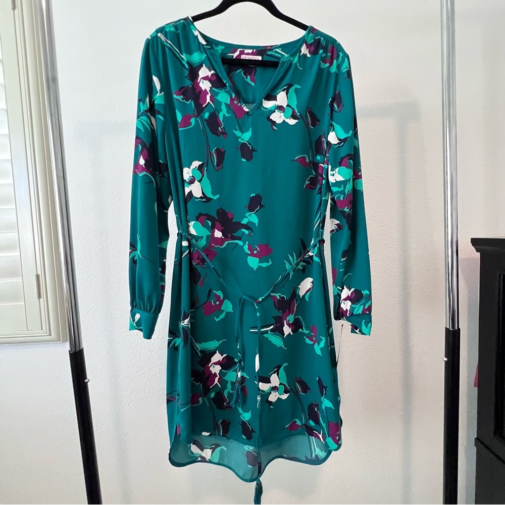 [Merona] Teal floral shirt dress